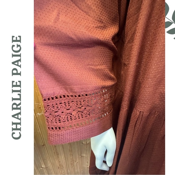 Charlie Paige Women’s Loose Fot Dress Babydoll Cut Out Cuff Detail Rust Size XL - Picture 4 of 7